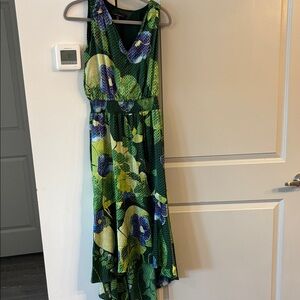 White House Black Market One Shoulder Green Floral Dress